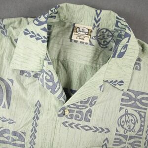 Go Barefoot Tribal Honu Sage Turtle USA Reverse Print Hawaiian Shirt Mens L-Tall